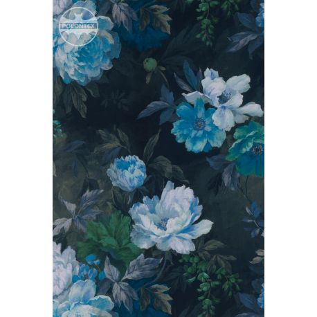 TKANINA Druk L Magnolie niebieskie retro wzór 2142 vintage flower
